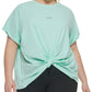 DKNY Women's Knot Front Metallic Logo T-Shirt Blue Size 3X