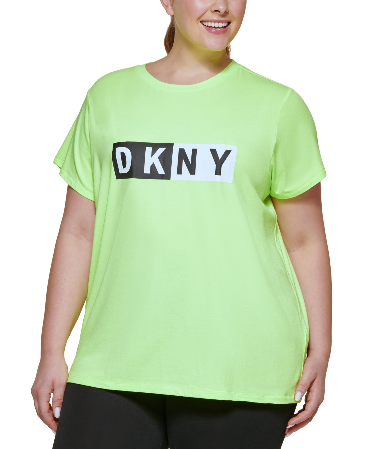 DKNY Women's Two Tone Logo Graphic T-Shirt Yellow Size 3X