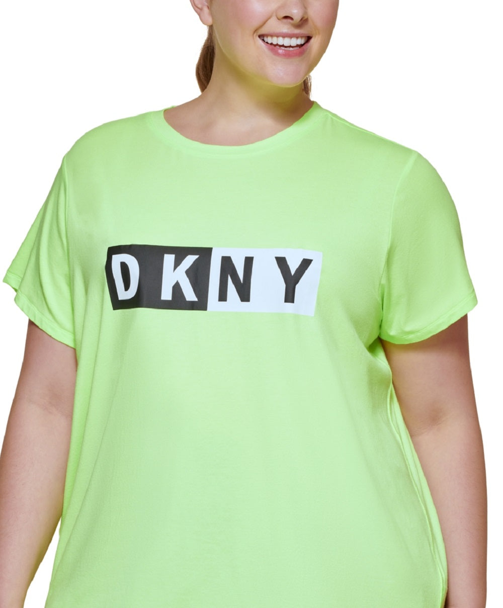 DKNY Women's Two Tone Logo Graphic T-Shirt Yellow Size 3X