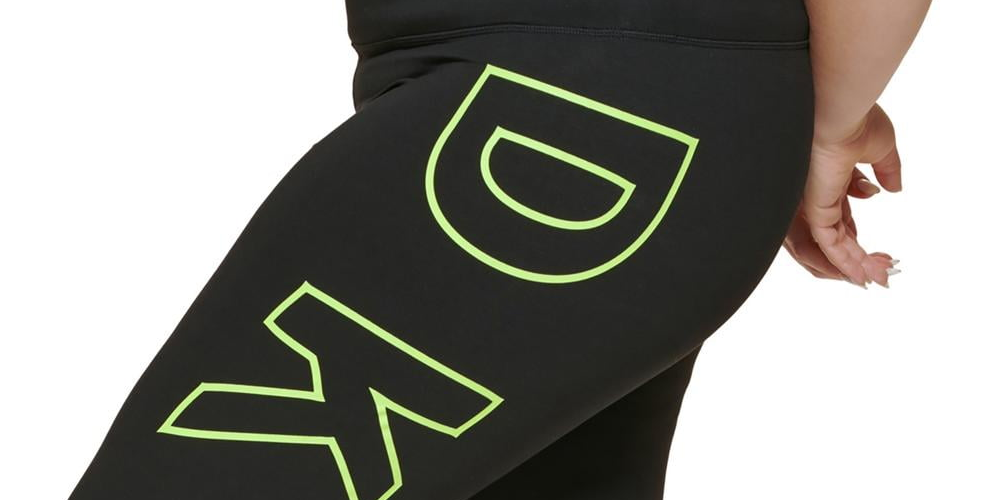 DKNY Women's High Waisted 7/8 Exploded Logo Leggings Black Size 2X