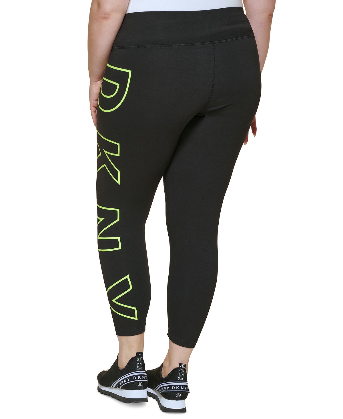 DKNY Women's High Waisted 7/8 Exploded Logo Leggings Black Size 1X