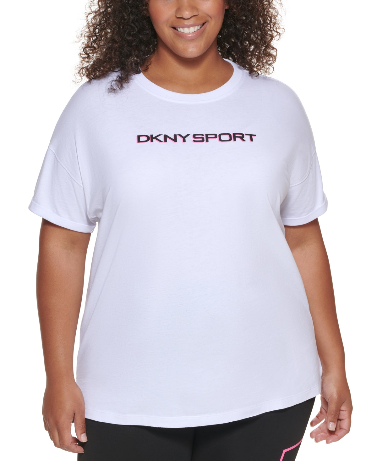 DKNY वीमेन स्पोर्ट प्लस कॉटन लोगो टी-शर्ट सफ़ेद साइज़ 2X