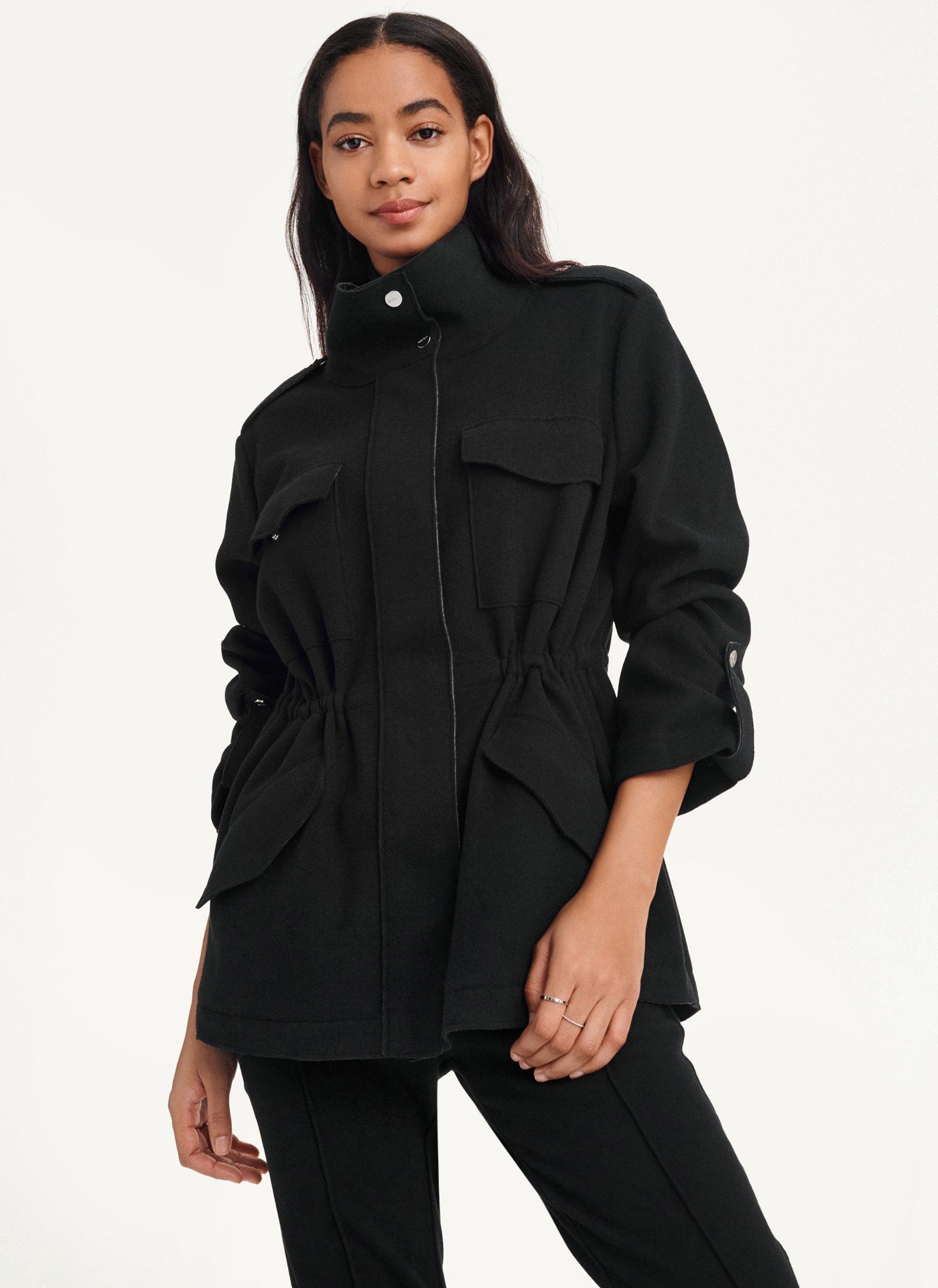 DKNY Women's Felt Cargo Jacket Black Size 0