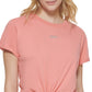 DKNY Women's Cotton Metallic Logo T-Shirt Red Size X-Large