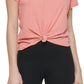 DKNY Women's Cotton Metallic Logo T-Shirt Red Size X-Large
