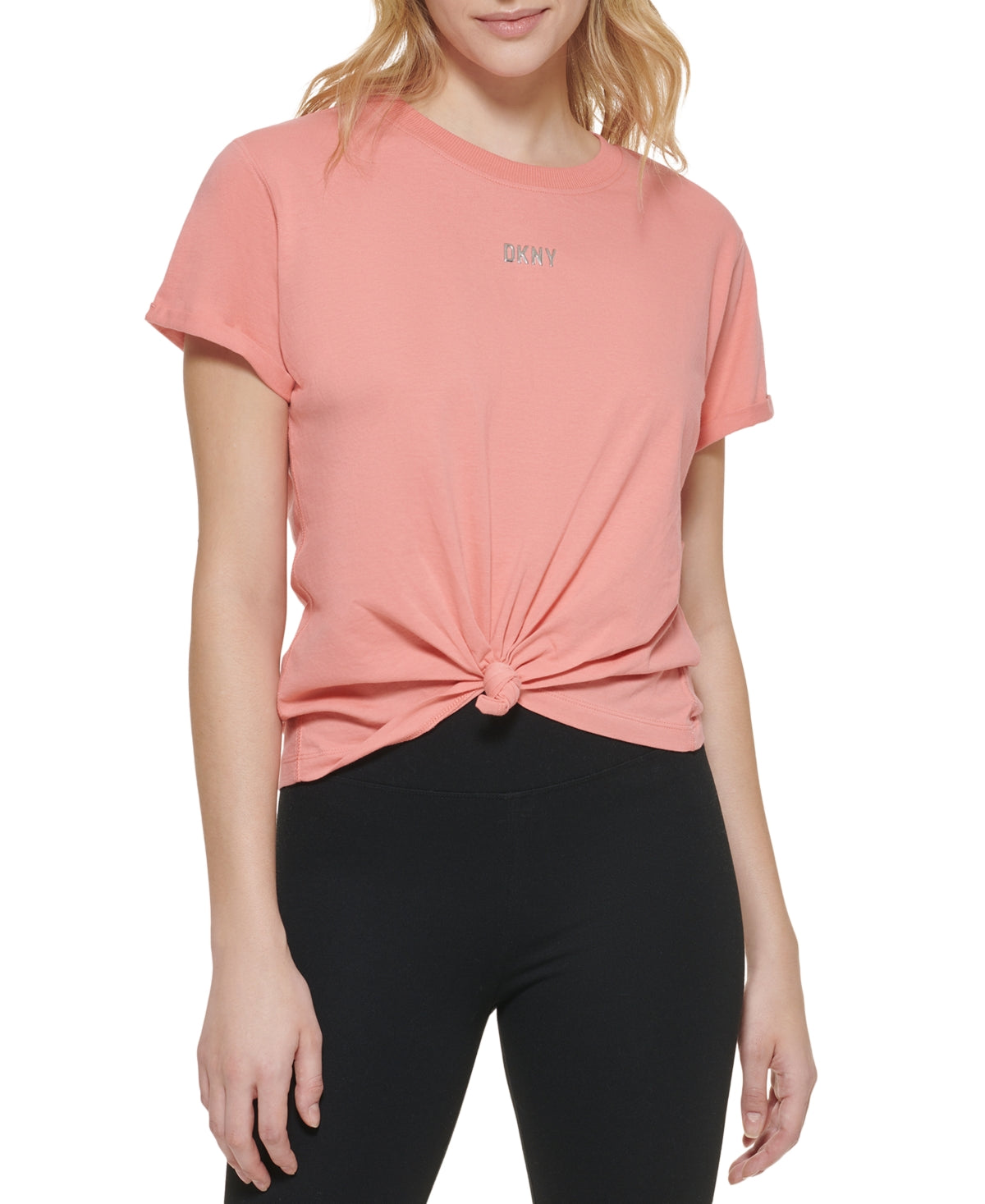 DKNY Women's Cotton Metallic Logo T-Shirt Red Size X-Large