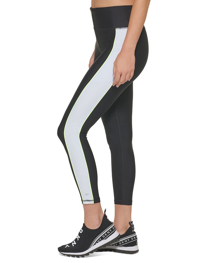 DKNY Women's Colorblocked Zip Front 7/8 Leggings Black Size Small