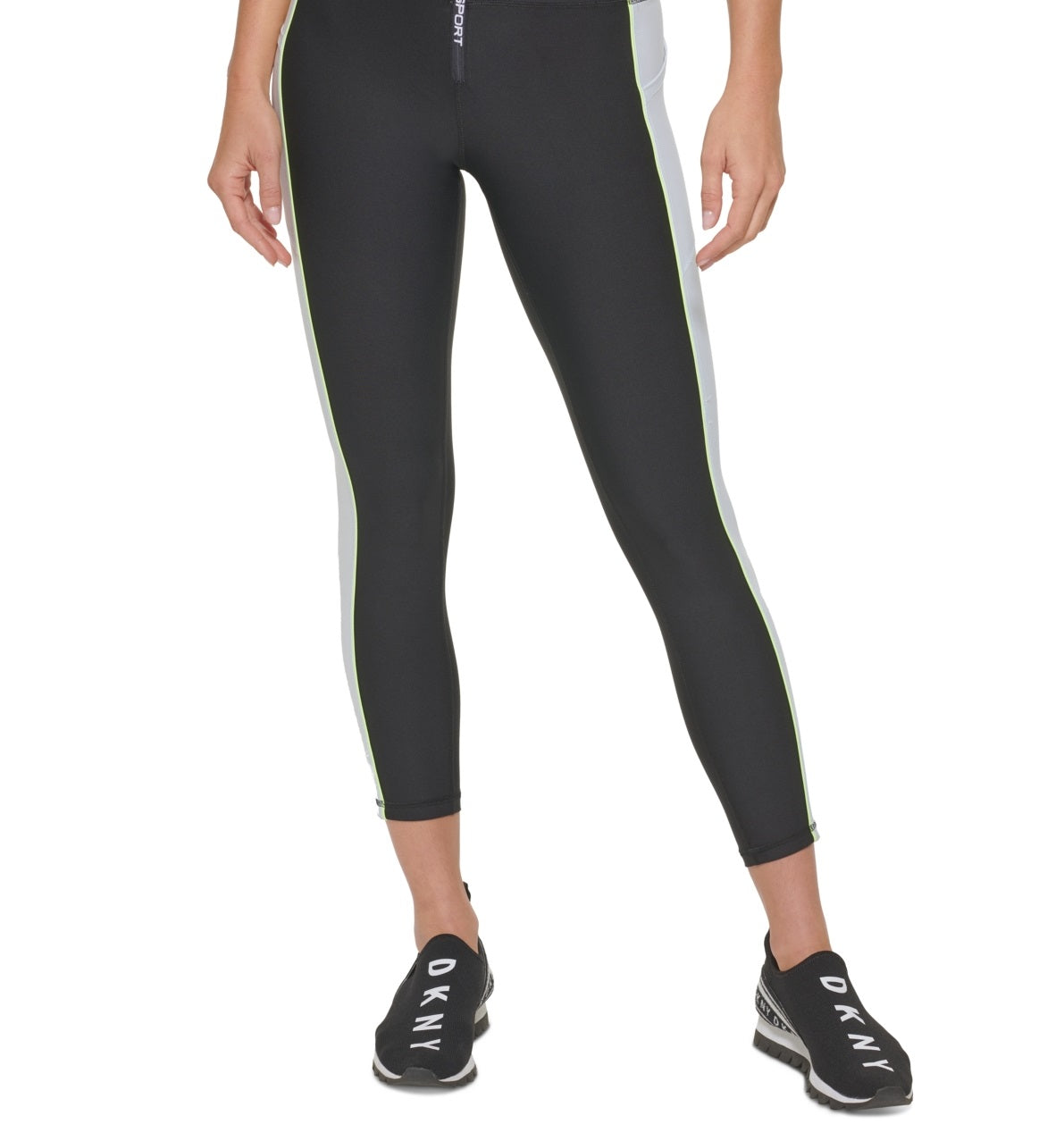 DKNY Women's Colorblocked Zip Front 7/8 Leggings Black Size Small