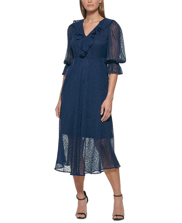 dkny-womens-burnout-ruffled-midi-dress-blue-size-8