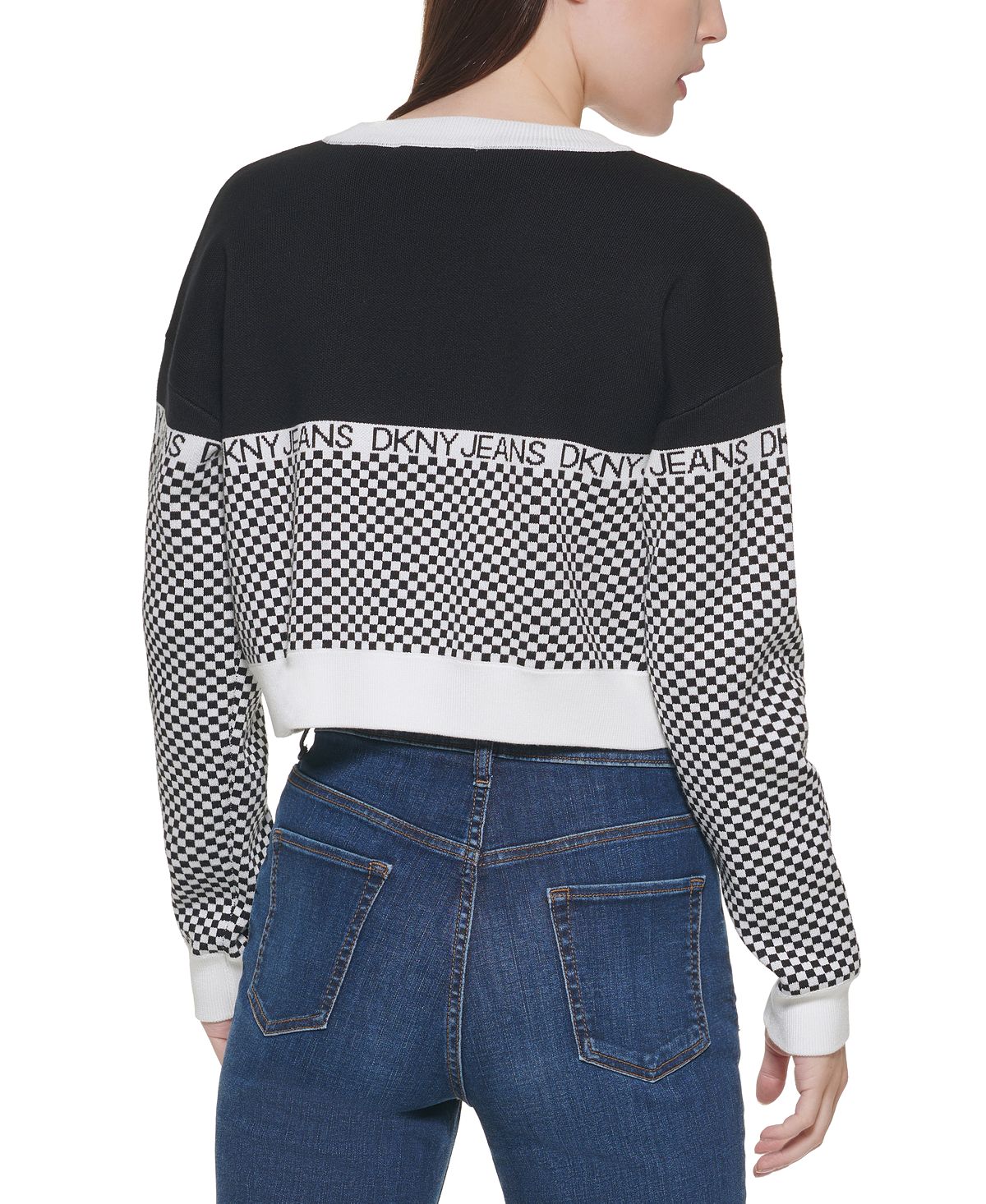DKNY Women's Checkered Logo Sweater Black Size X-Large