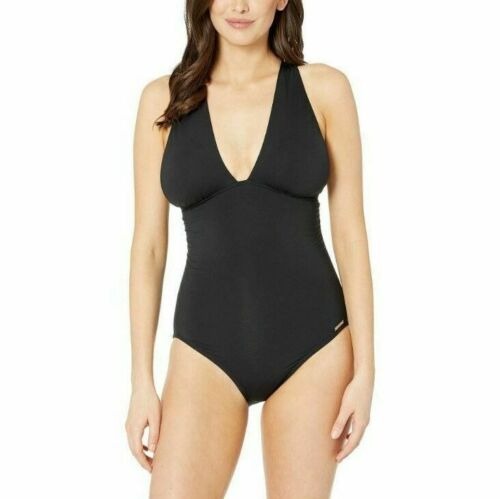 Michael Kors Women's Convertible Ruched One Piece Swimsuit Black Size 14