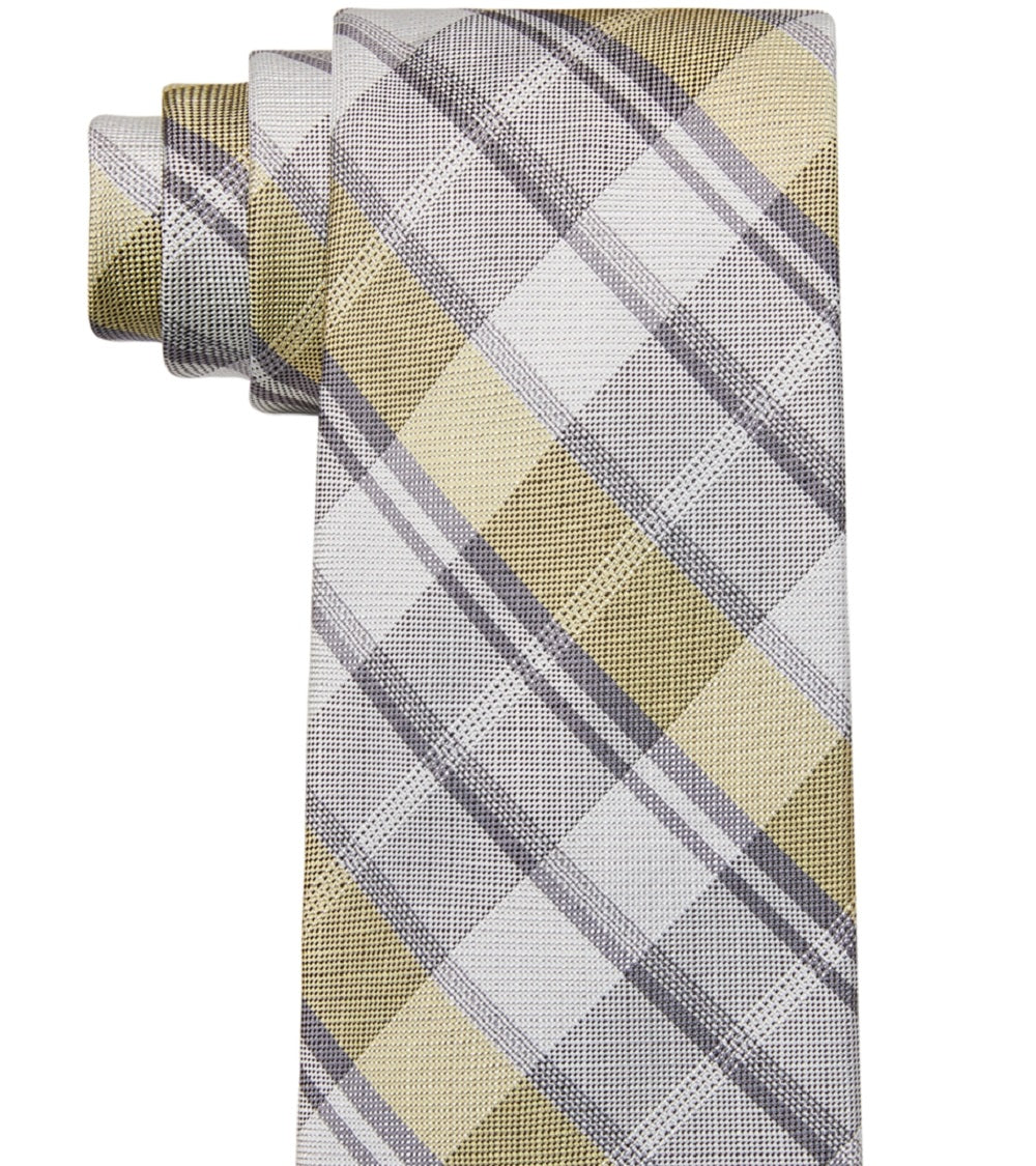 Calvin Klein Men's Slim Plaid Tie Yellow Size Regular