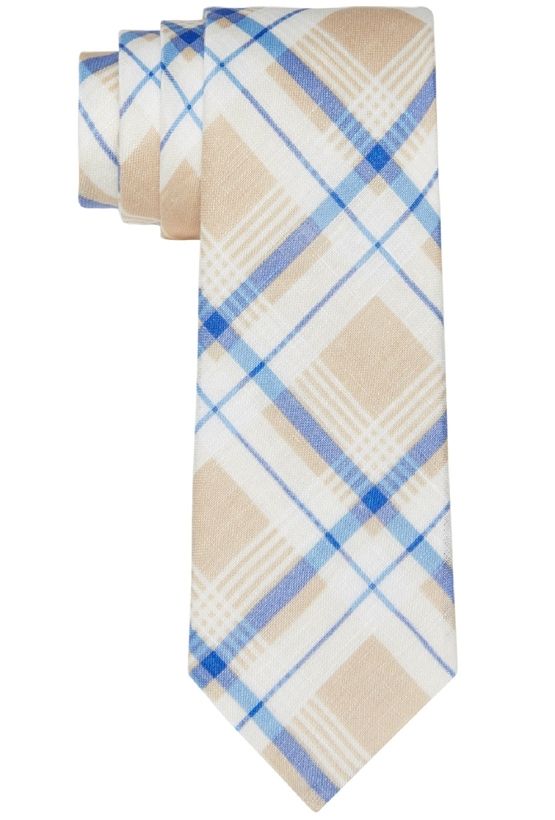 Tommy Hilfiger Men's Robert Slim Plaid Pattern Linen Tie Brown Size Regular