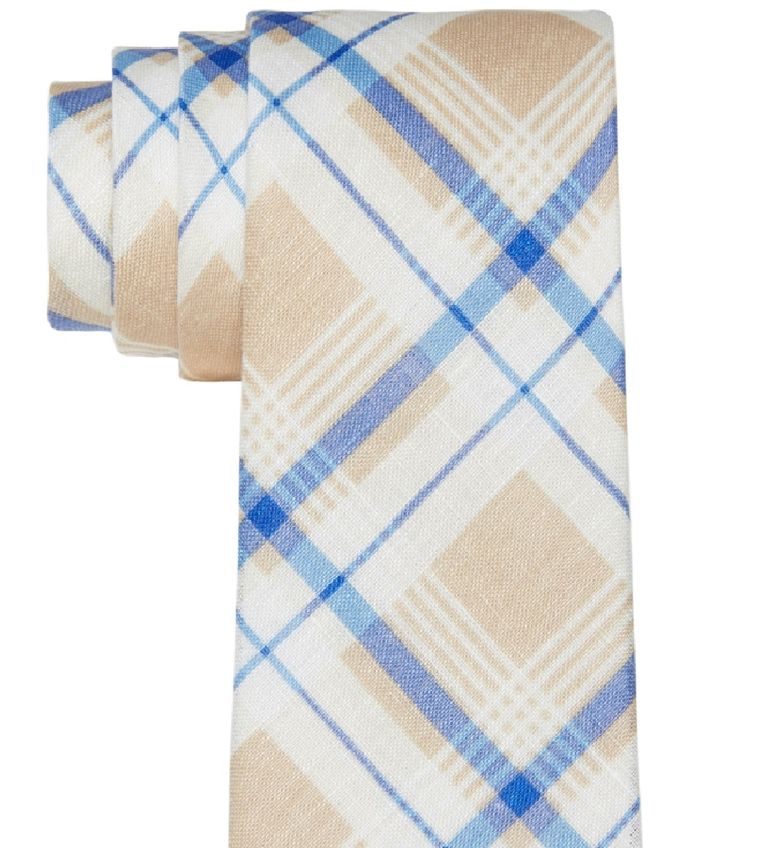 Tommy Hilfiger Men's Robert Slim Plaid Pattern Linen Tie Brown Size Regular