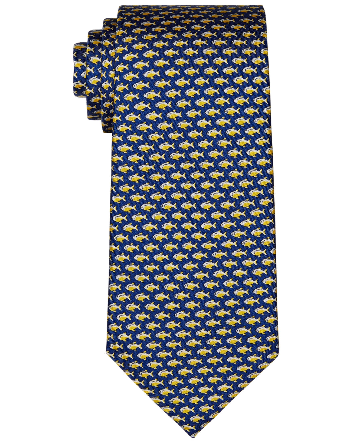 Tommy Hilfiger Men's Falmouth Classic Fish Print Silk Tie Blue Size Regular