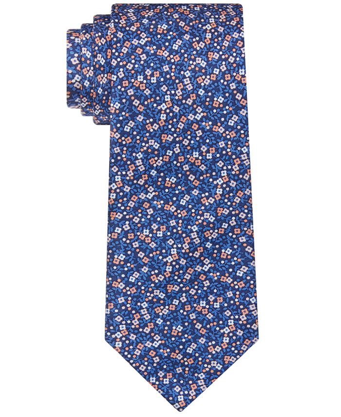 Tommy Hilfiger Men's Kai Botanical Floral Silk Tie Gray Size Regular