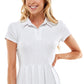 Planet Gold Junior's Rib Knit Fit & Flare Polo Dress White Size Small