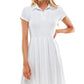 Planet Gold Junior's Rib Knit Fit & Flare Polo Dress White Size Small