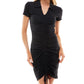 Planet Gold Juniors' Ruched Rib Knit Bodycon Dress Black Size X-Large