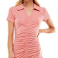 Planet Gold Women's Ruched Ribbed Short Sleeve Point Collar Above The Knee Body Con Dress Pink Size X-Large