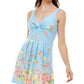 Planet Gold Junior's Floral Print Fit & Flare Dress Blue Size Large