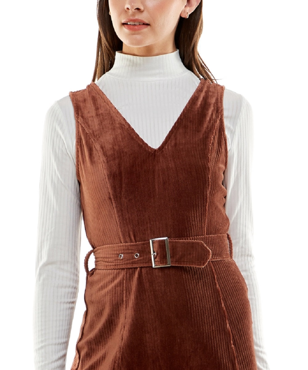 Planet Gold Junior's Belted Sweater & Dress Set Brown Size Medium