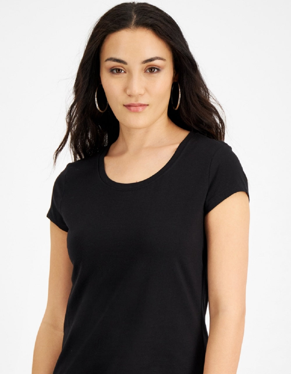 Jamie & Layla Women's Scoop Neck Cap Sleeve T-Shirt Black Size Petite Medium