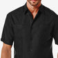 Cubavera Men's Short Sleeve Embroidered Guayabera Shirt Black Size Medium