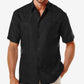 Cubavera Men's Short Sleeve Embroidered Guayabera Shirt Black Size Medium
