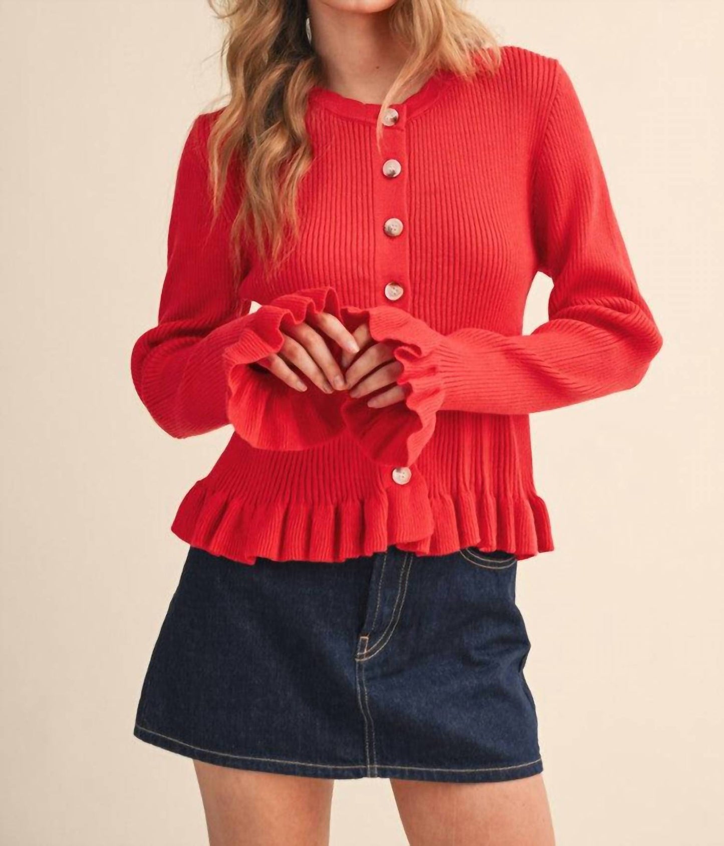 &Merci - Catch My Charm Ruffle Hem Sweater Cardigan