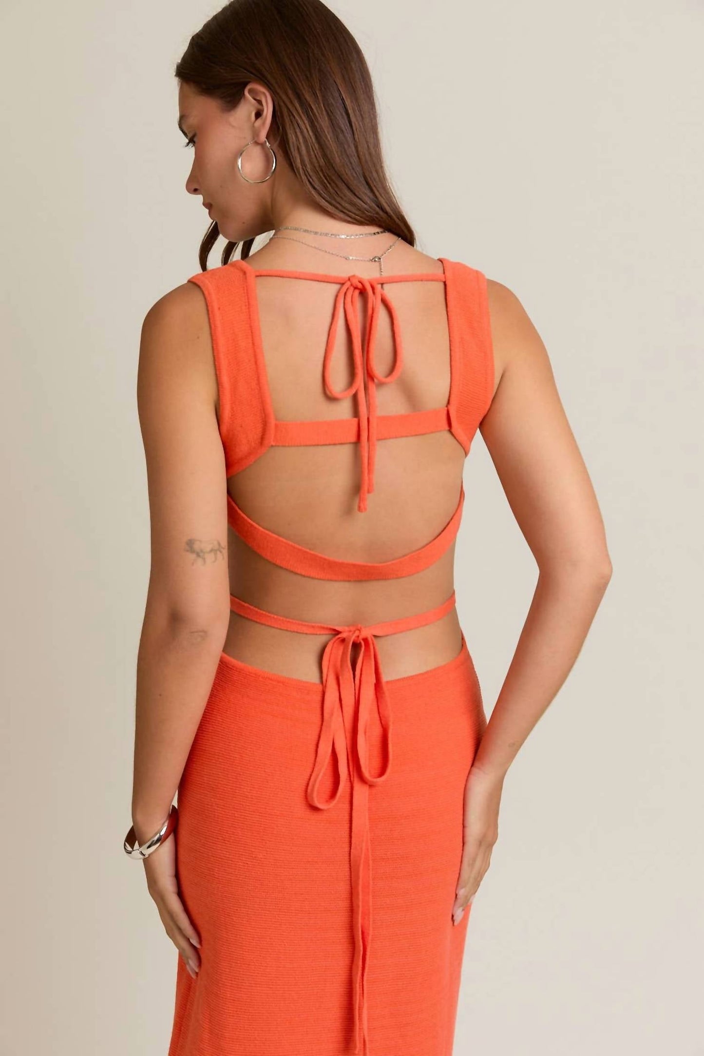 Le Lis - Creamsicle Sleeveless Square Neck Midi Dress