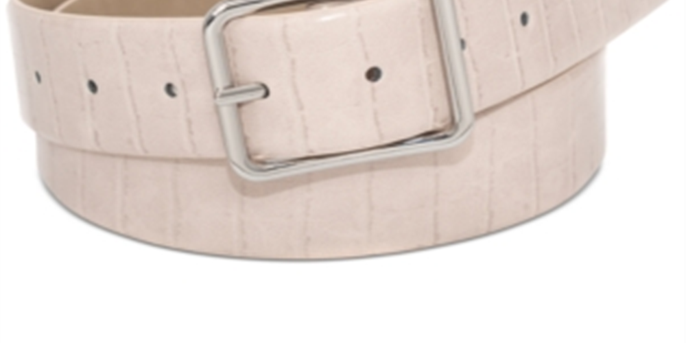 INC International Concepts Women's Croc Embossed Panel Belt Beige Size Small