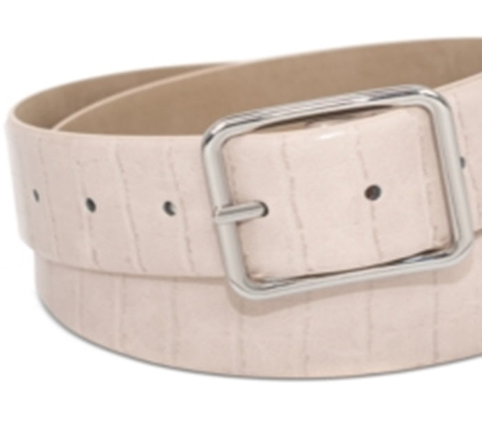 INC International Concepts Women's Croc Embossed Panel Belt Beige Size Large