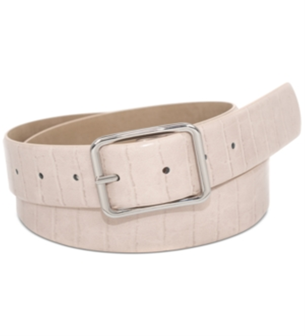 INC International Concepts Women's Croc Embossed Panel Belt Beige Size Large