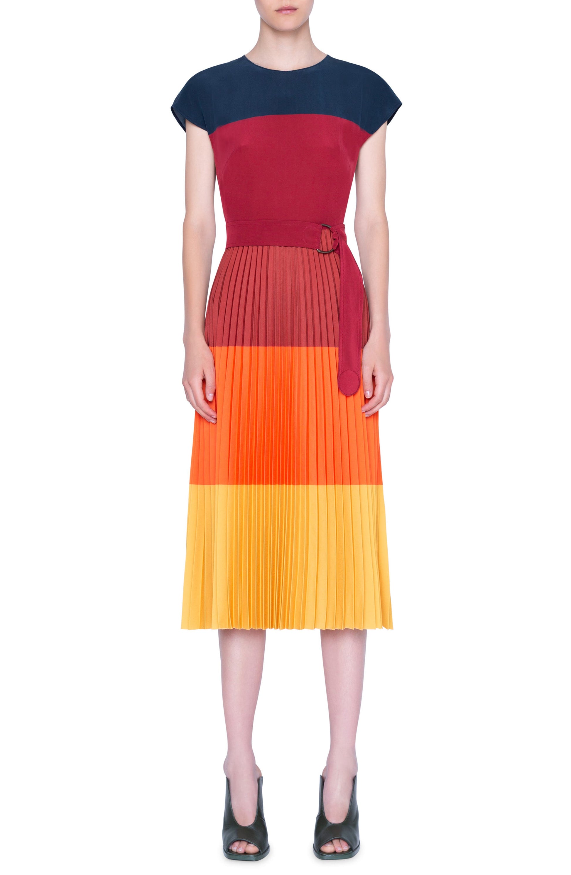 akris-punto-womens-red-colorblock-stripe-pleated-midi-dress-size-8