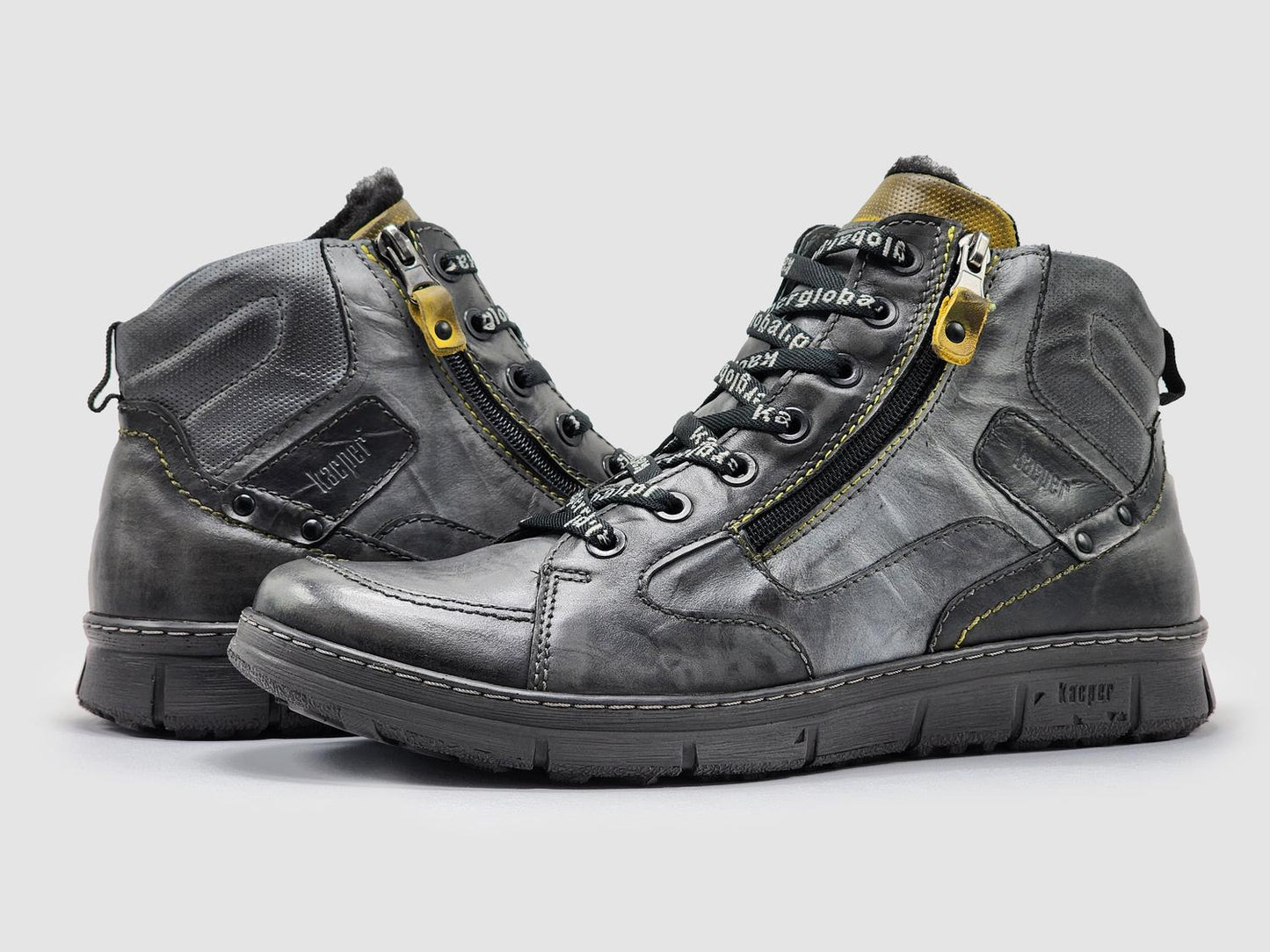 Kcr Group - Men's Thick Wool-Lined Zip-Up Leather Boots