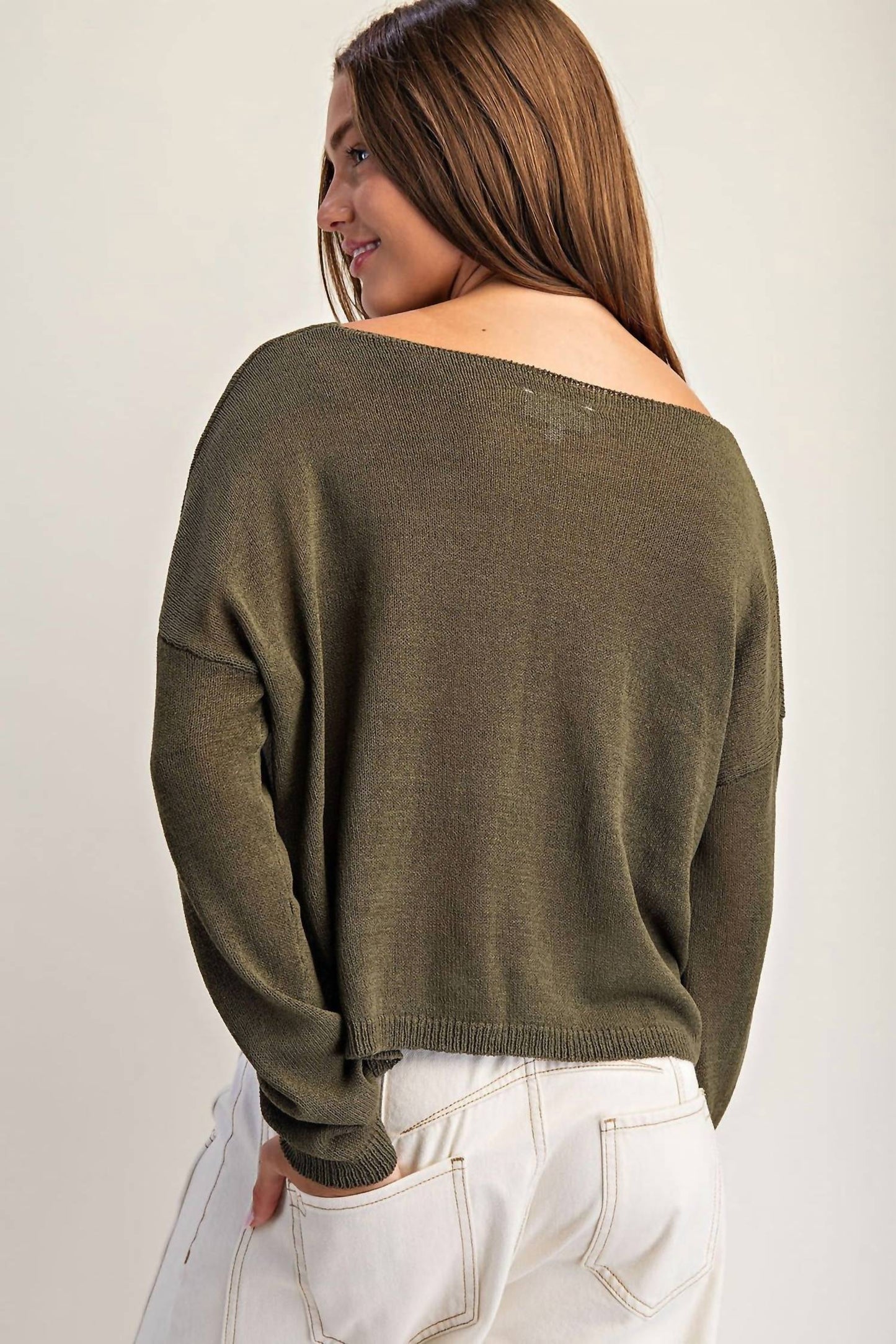 Ee:Some - Solid Boat Neck Dolman Sleeve Sweater