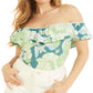 GUESS Women's Veronika Printed Ruffled Top Green Size Medium