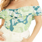 GUESS Women's Veronika Printed Ruffled Top Green Size Medium