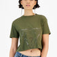 GUESS Women's Adele Cropped Crewneck Short Sleeve Logo T-Shirt Green Size Small