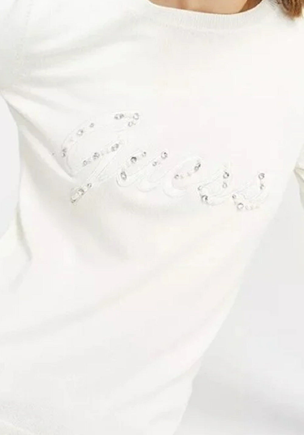 GUESS Women's Liliane Logo Long Sleeve Sweater White Size Large