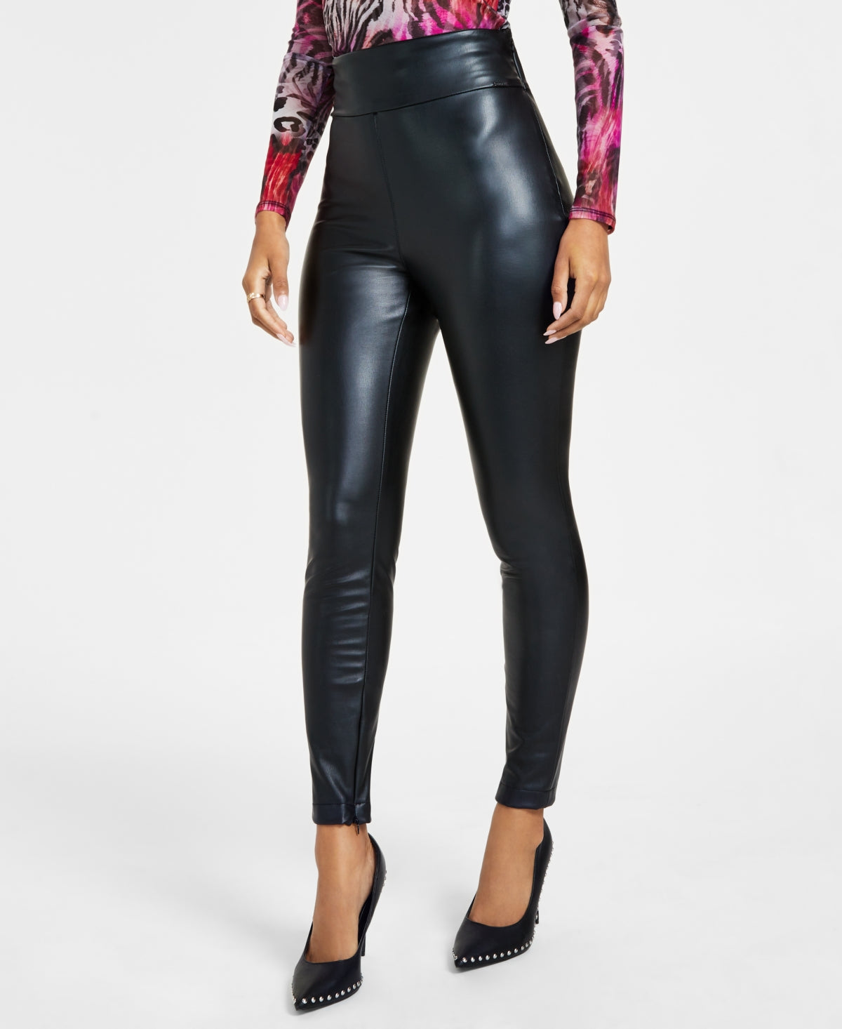 GUESS Women's Priscilla Faux Leather Leggings Black Size Large