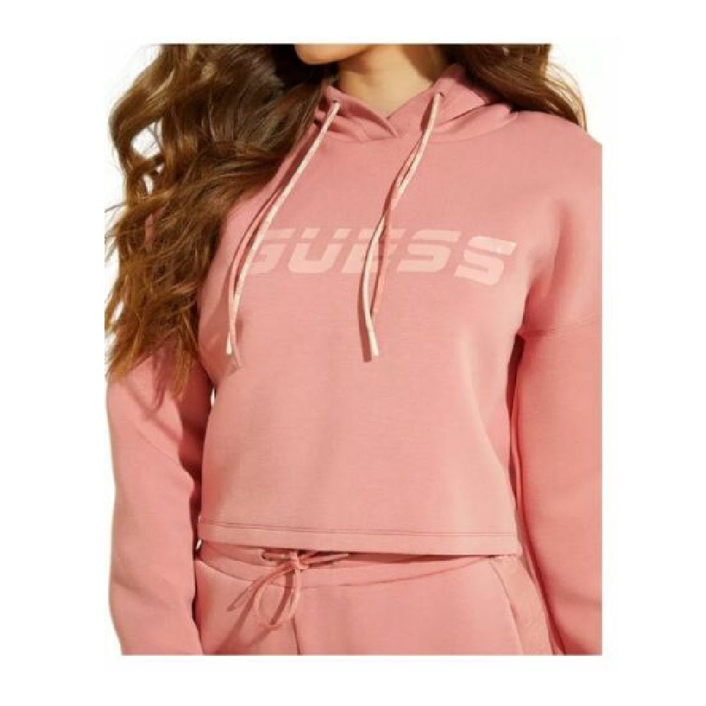 Guess Women's Cropped Graphic Hoodie Pink Size XS