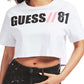 GUESS Women's Clarissa Cotton Logo Graphic Cropped T-Shirt White Size X-Large