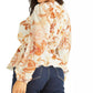 GUESS Women's Hera Printed Balloon Sleeve V-Neck Top White Size X-Large