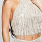 GUESS Women's Sequin Fringe Halter Crop Top Gold Size L