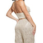 GUESS Women's Sequin Fringe Halter Crop Top Gold Size L