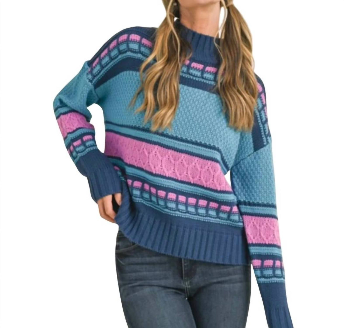 &Merci - Mock Neck Cable Knit Sweater