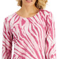 JM Collection Women's Printed Jacquard 3/4 Sleeve Top Red Size Petite Medium
