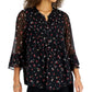 Charter Club Women's Printed Pintuck Top Black Size Petite X-Large